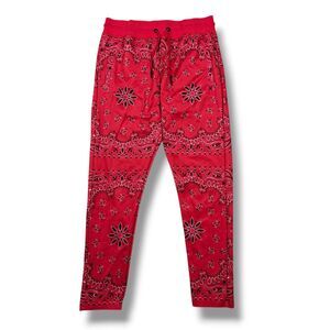 Fashion Nova Bandana Paisley Joggers Men's 2XL Red Pants Elastic Waist